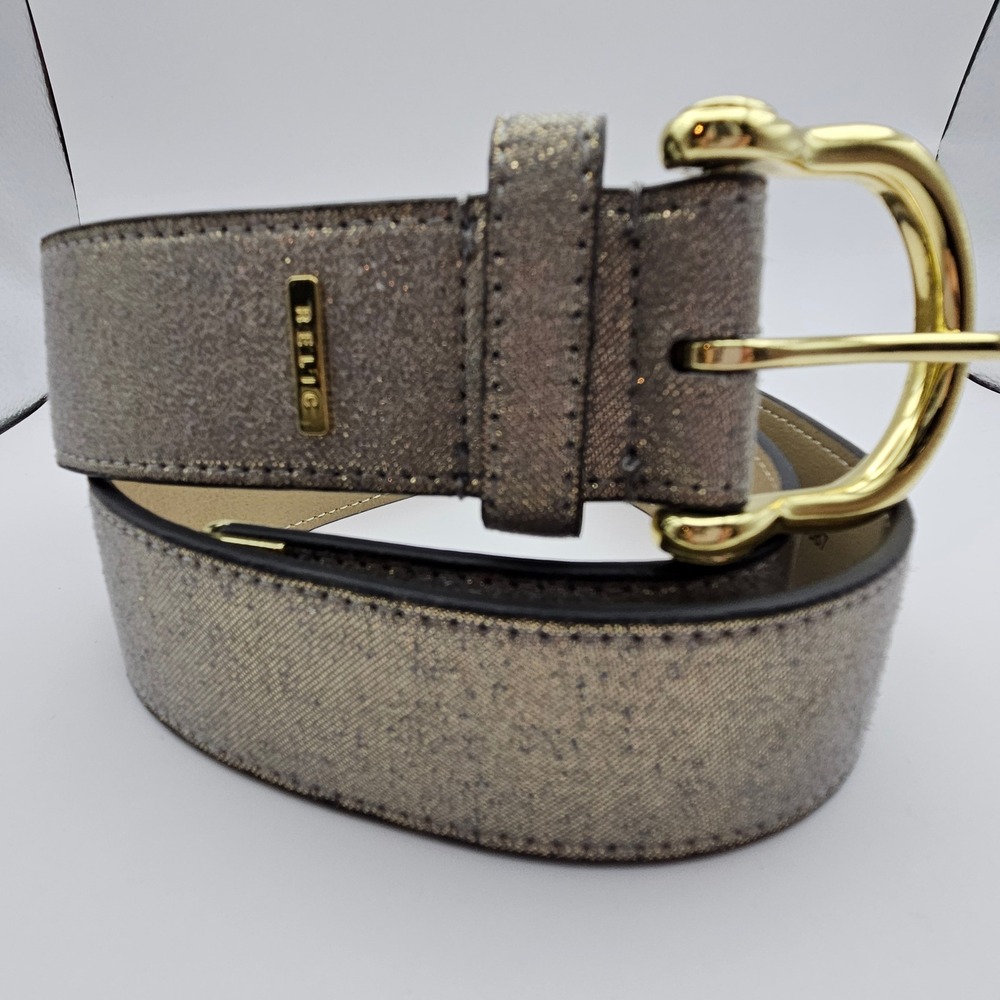 Relic Women Champagne Glitter Jean Belt‎ Gold Buckle Small